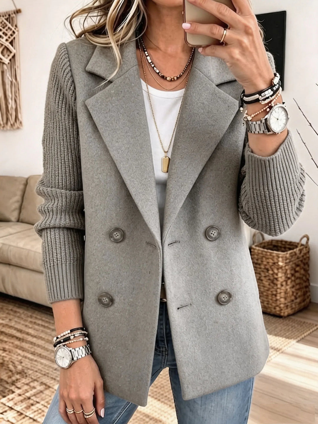 Adalene - Blazer cruzado con mangas de punto