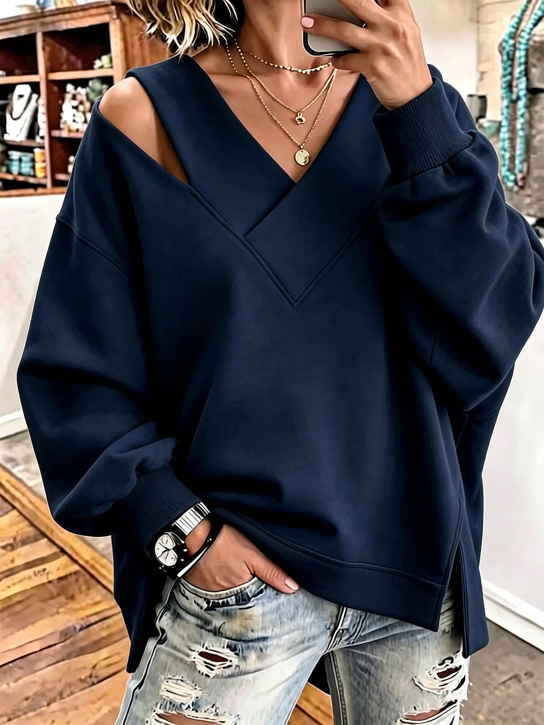Aurelia - Sudadera de cuello en V suave al tacto