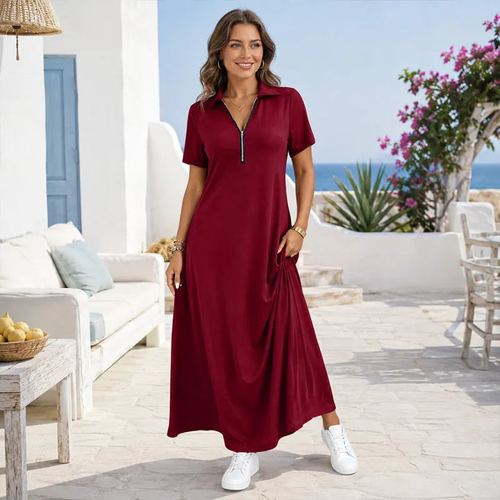 Primelle - Vestido maxi de cuello con cierre, de tacto suave