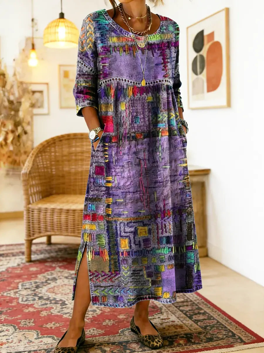 Maelle - Vestido midi casual estampado de corte holgado