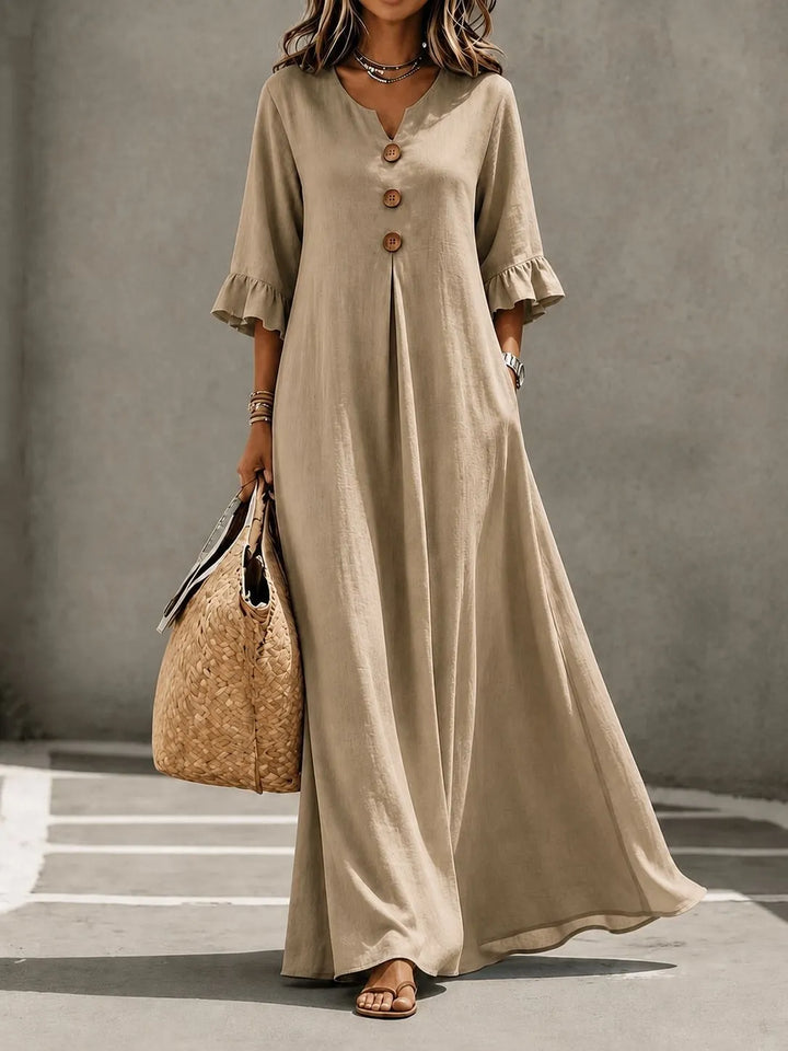 Vesperelle - Vestido maxi estampado de tacto suave con escote en V