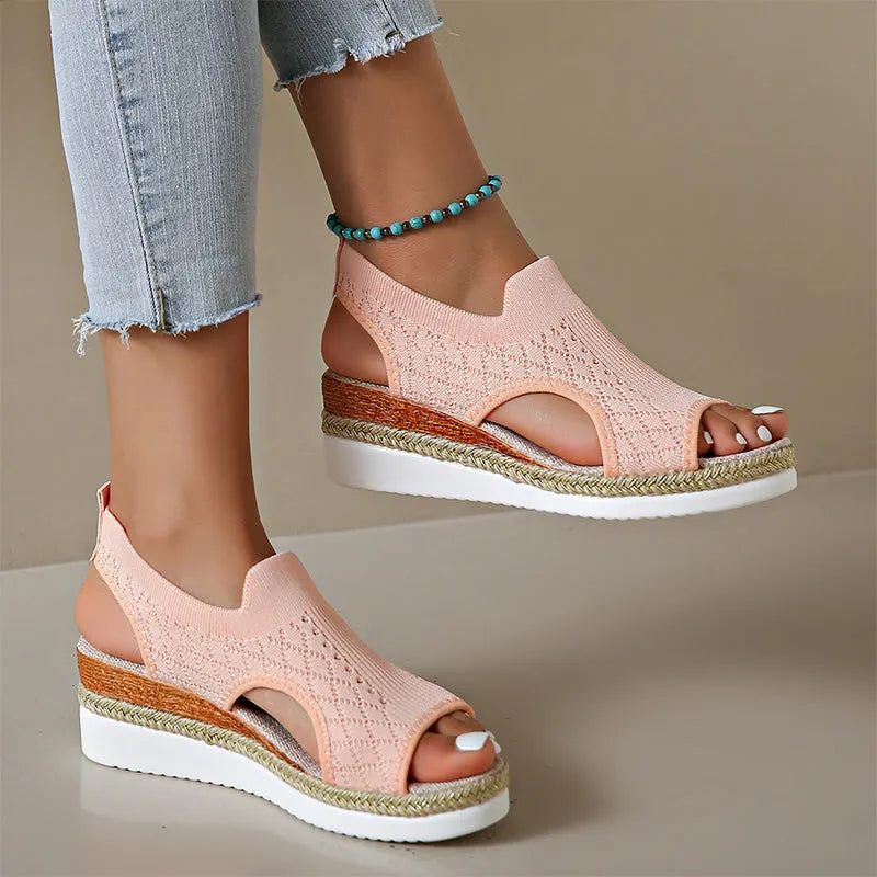 Orianne - Sandalias de cuña con punta abierta y transpirables