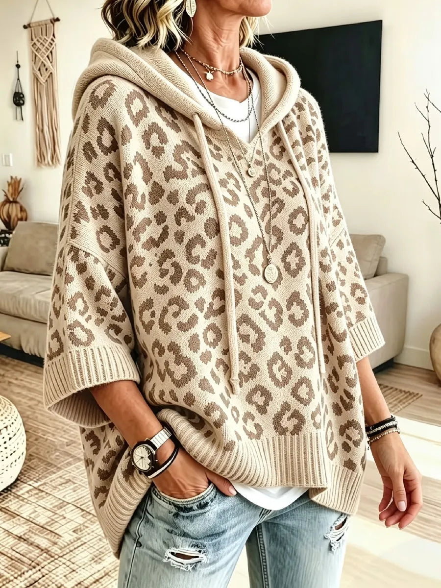 Jocasta - Suéter de punto con estampado de leopardo de corte oversize