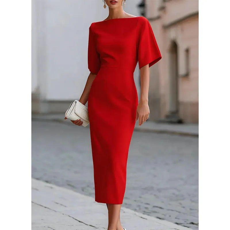 Leonelle - Vestido midi elegante con escote barco