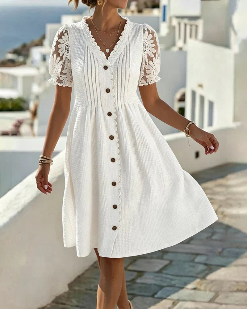 Emmara - Vestido premium de patchwork con mangas abullonadas