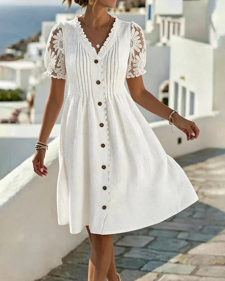 Emmara - Vestido premium de patchwork con mangas abullonadas