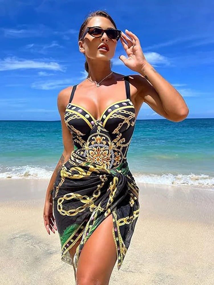 Diana - Conjunto de traje de baño de una pieza con efecto push up y salida de playa