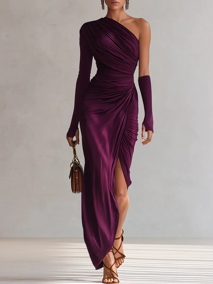 Viala - Vestido maxi asimétrico de tacto suave