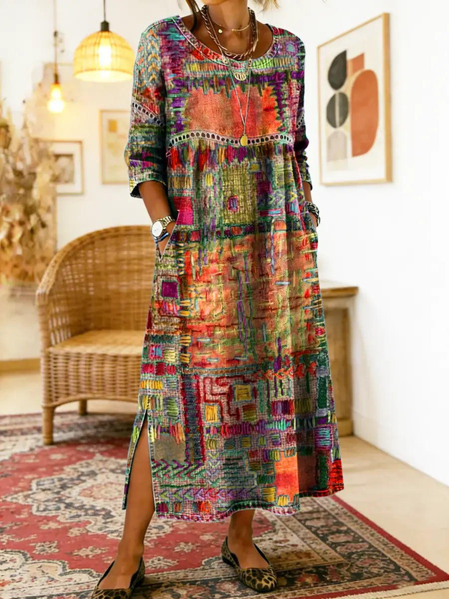 Maelle - Vestido midi casual estampado de corte holgado