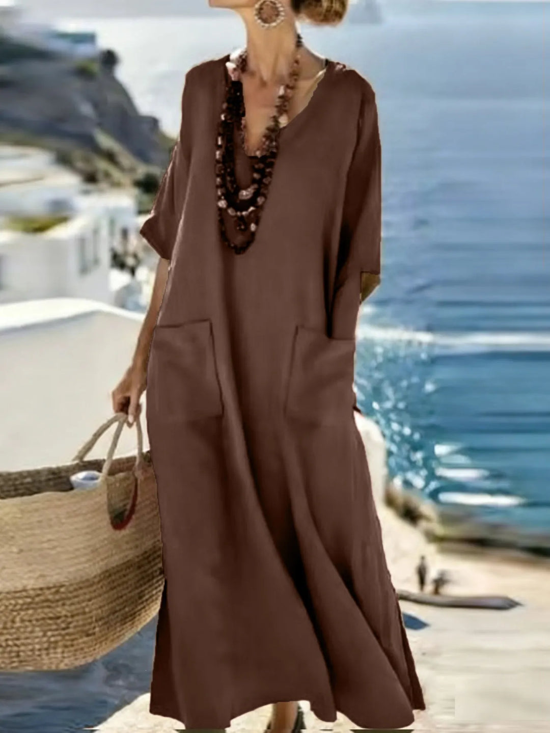 Serenelle - Vestido maxi con escote en V y suave al tacto