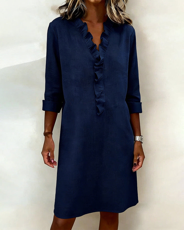 Dorelle - Vestido recto con holanes en mezcla de lino fresca