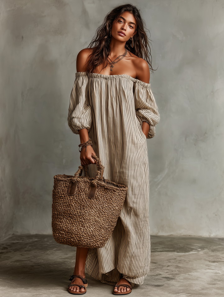 Devra - Maxivestido fresco con hombros descubiertos