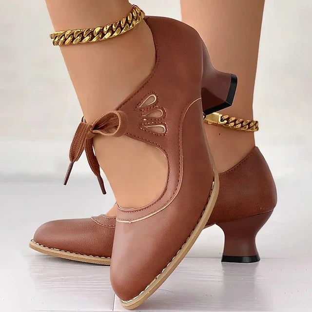 Veralyn - Zapatos de tacón kitten con agujetas vintage