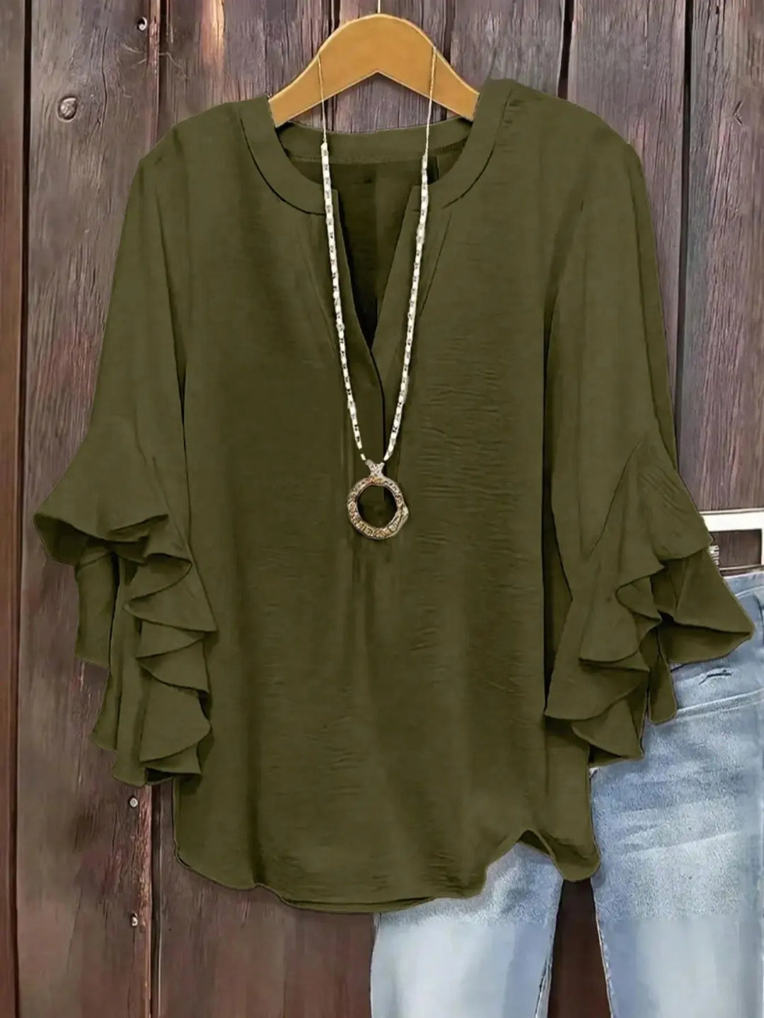Norabelle - Blusa elegante con holanes en las mangas