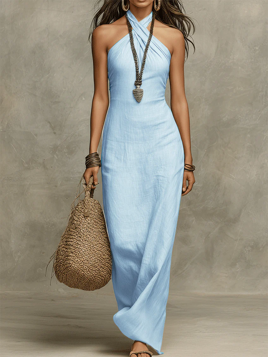 Kallene - Vestido maxi de lino ligero