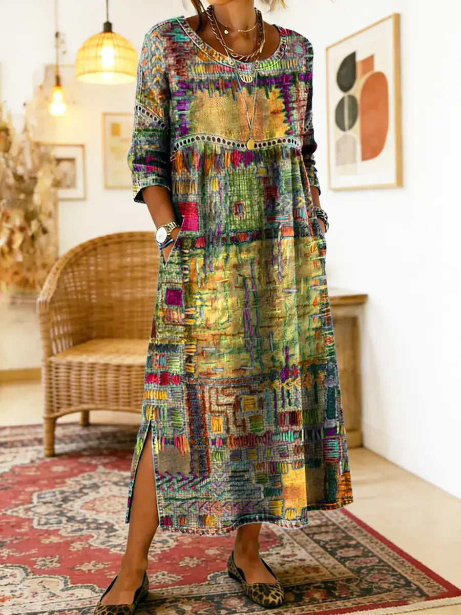 Maelle - Vestido midi casual estampado de corte holgado