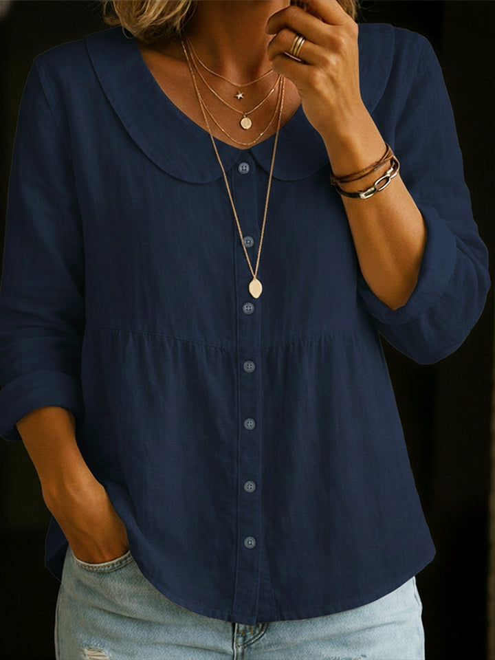 Arlira - Blusa de lino con cuello Peter Pan y tacto suave