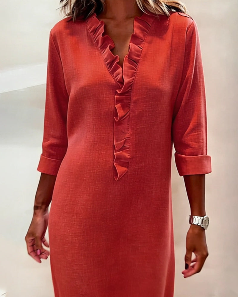Dorelle - Vestido recto con holanes en mezcla de lino fresca