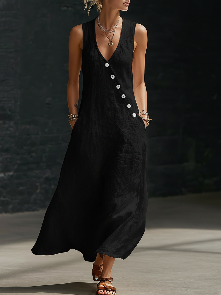 Elaria - Vestido midi de manga larga con escote en V estructurado