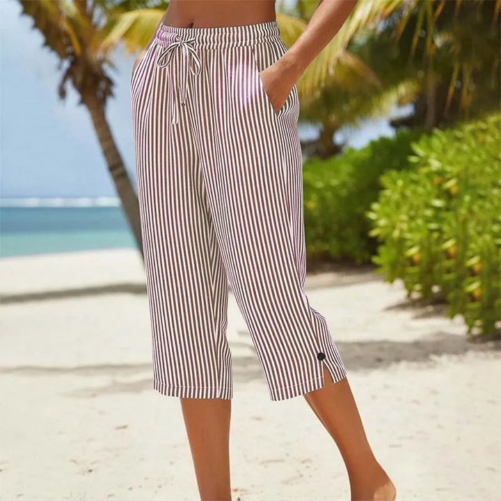 Roselina - Pantalón capri a rayas con cordón ajustable