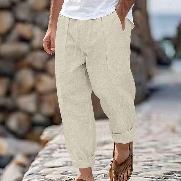 Halston - Pantalón de mezcla de lino de corte relajado