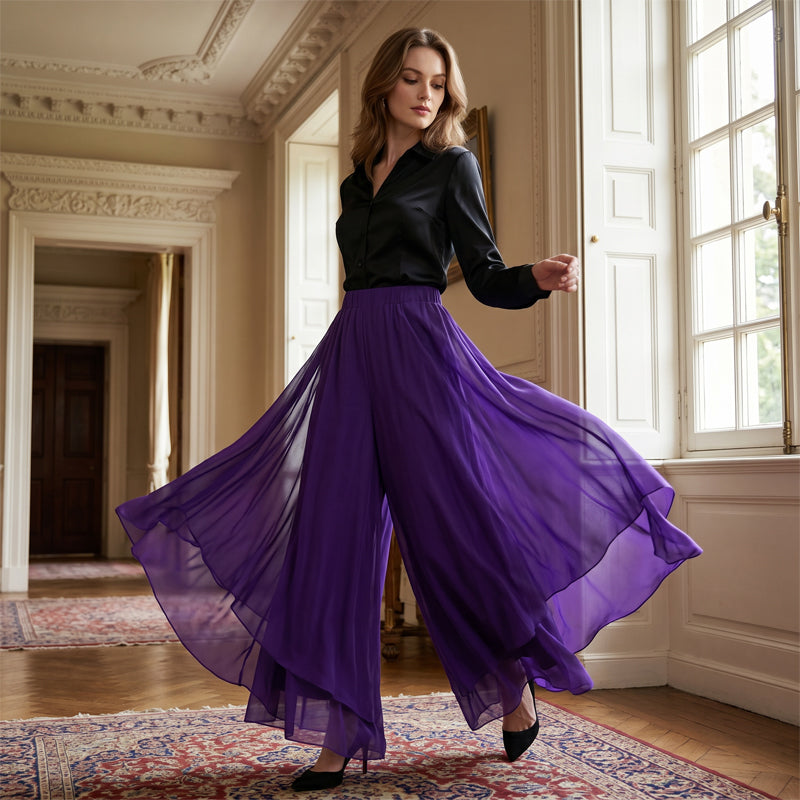 Hope - Pantalón palazzo con superposición de Chiffon