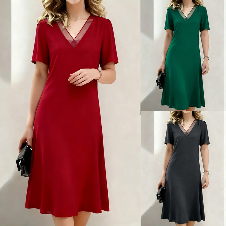 Brina - Vestido midi con escote en V y manga corta