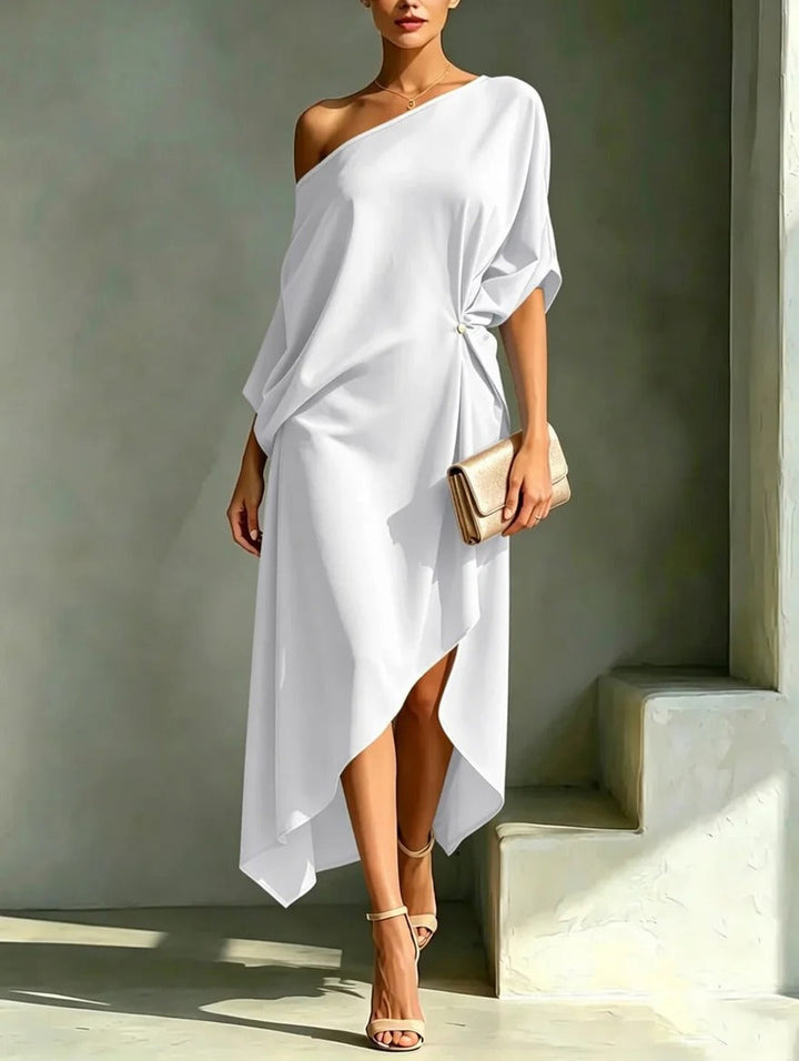 Andrea - Vestido midi asimétrico de un hombro con drapeado