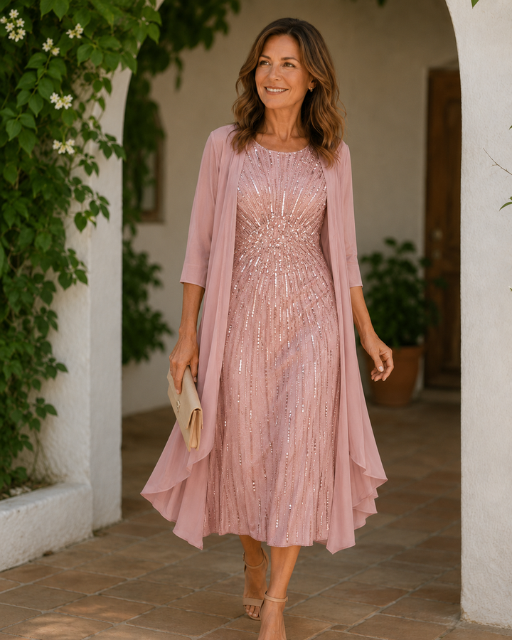 Ardelisse - Conjunto de vestido maxi elegante y abrigo
