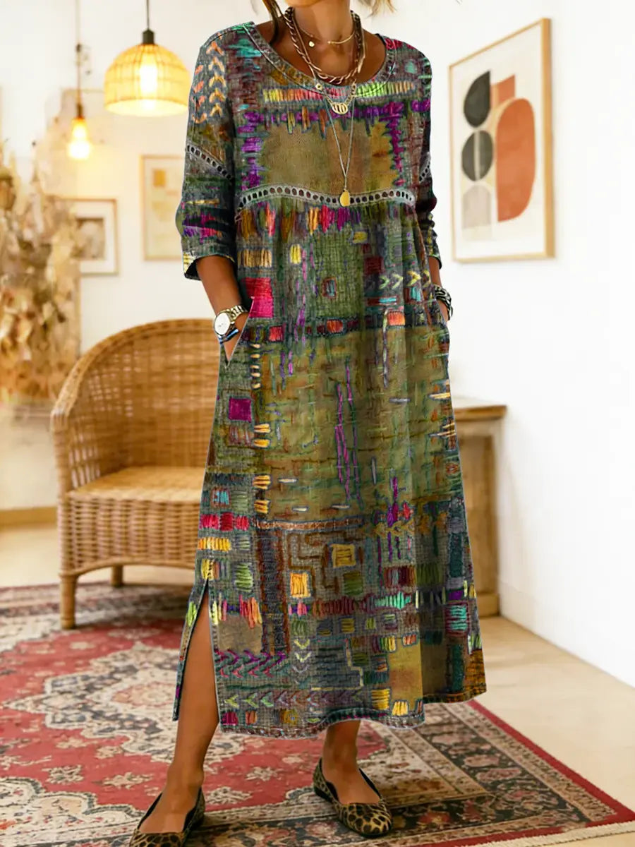 Maelle - Vestido midi casual estampado de corte holgado