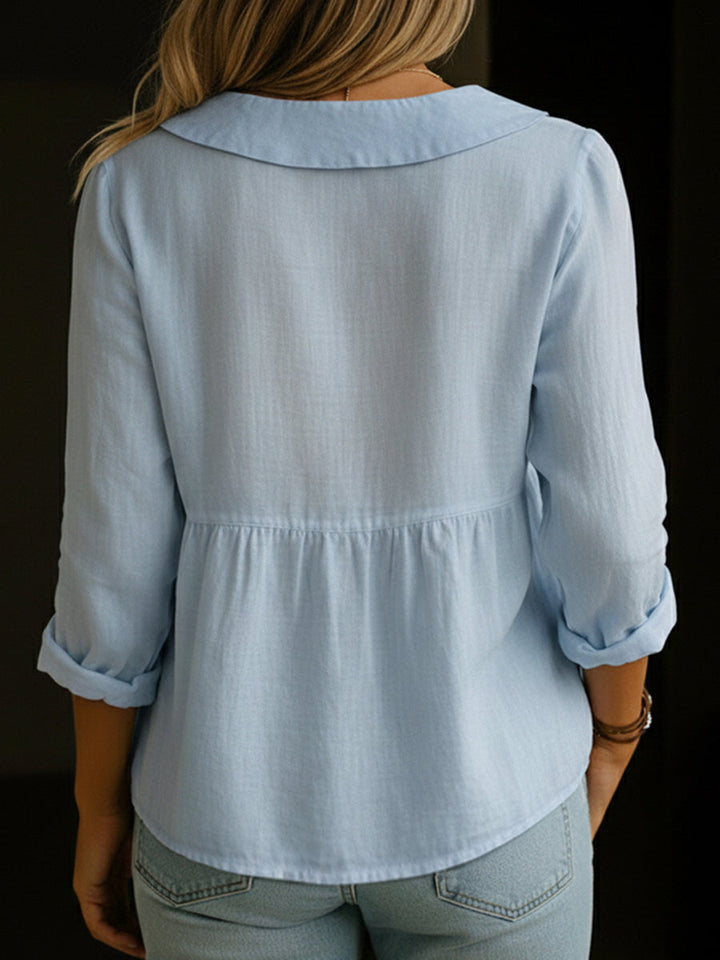 Arlira - Blusa de lino con cuello Peter Pan y tacto suave