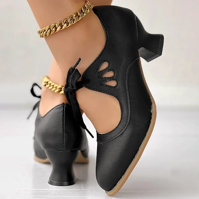 Veralyn - Zapatos de tacón kitten con agujetas vintage