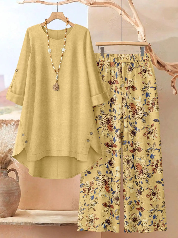Rosette - Conjunto de túnica estilo capa ligera y pantalón de pierna ancha