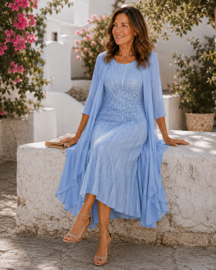 Ardelisse - Conjunto de vestido maxi elegante y abrigo