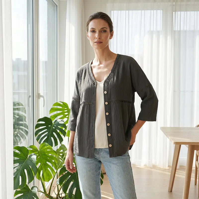 Ardena - Blusa bordada con botones