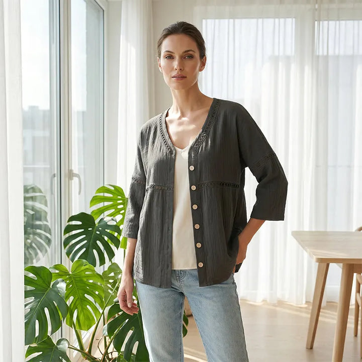 Ardena - Blusa bordada con botones