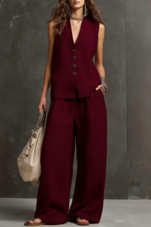 Heloise - Conjunto de chaleco transpirable y pantalón de pierna ancha