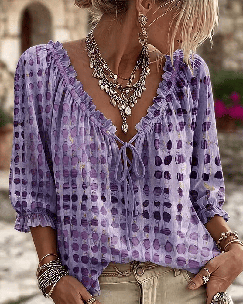 Bevelyn - Blusa de encaje con lunares, suave al tacto