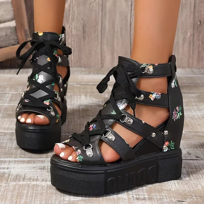 Gaelina - Sandalias de plataforma con encaje floral