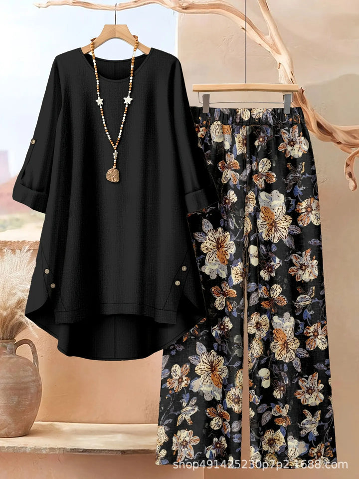 Rosette - Conjunto de túnica estilo capa ligera y pantalón de pierna ancha