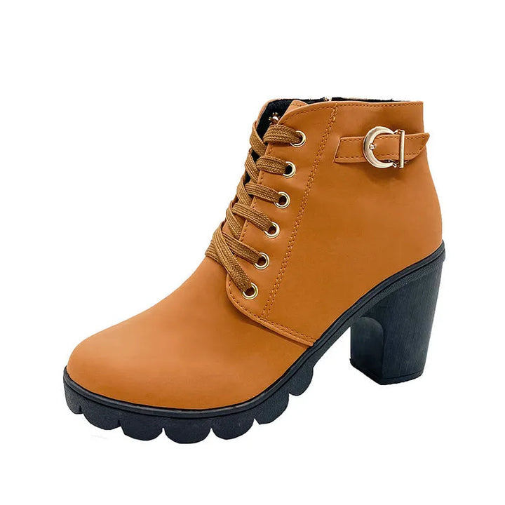 Mara - Botas de tacón ancho con forro de piel