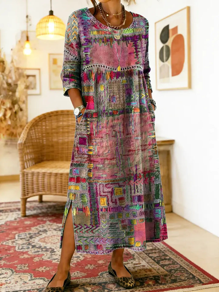 Maelle - Vestido midi casual estampado de corte holgado