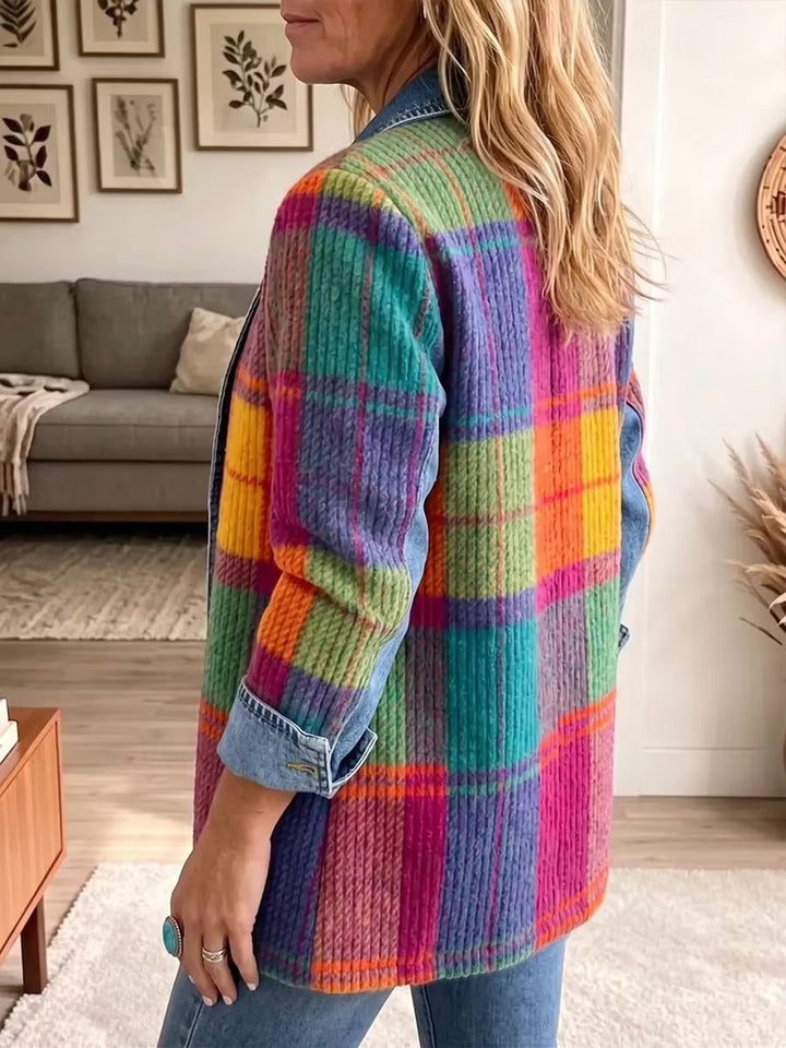Sasha - Chamarra de mezclilla de punto a cuadros multicolor