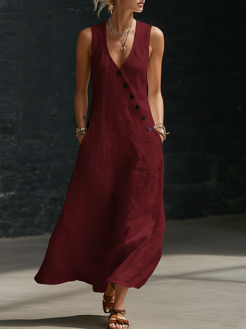 Elaria - Vestido midi de manga larga con escote en V estructurado