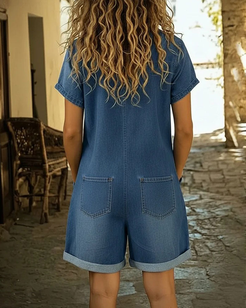 Ysmeria - Jumpsuit de mezclilla con botones al frente