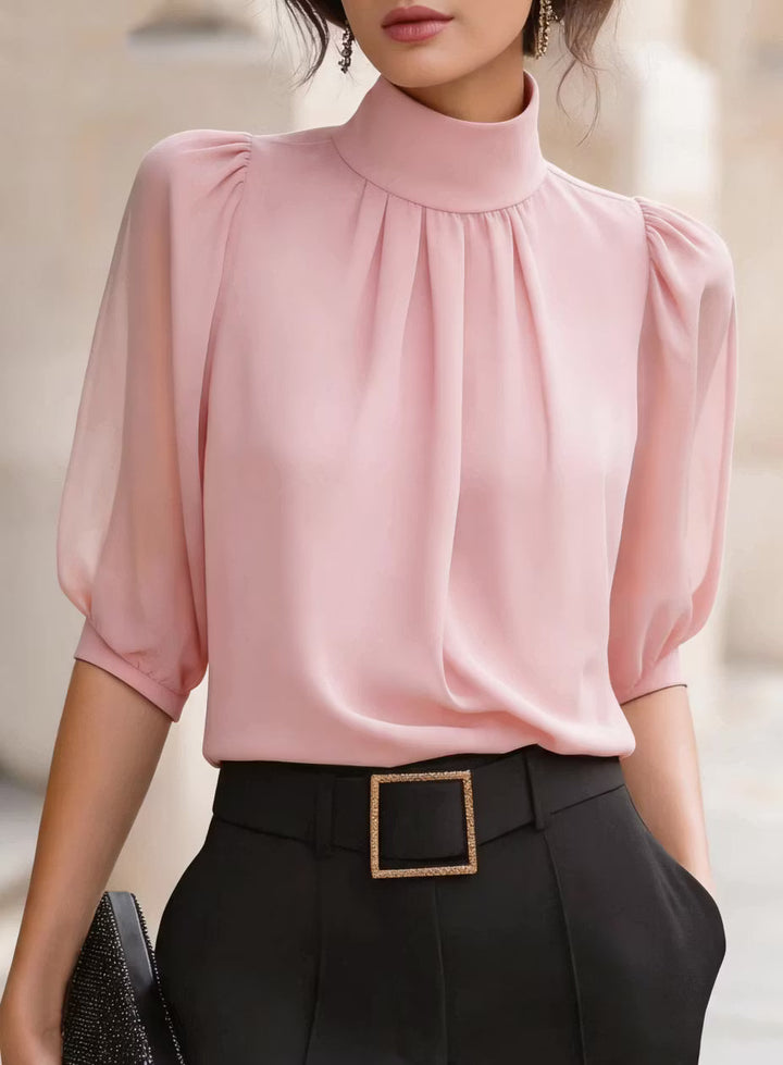 Valessique - Blusa de cuello alto con pliegues