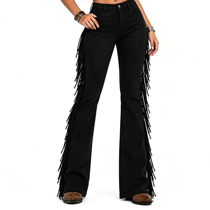 Fiorenne - Pantalones acampanados con flecos estilo vaquero