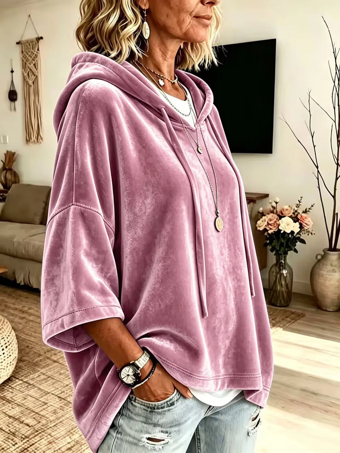 Fayelisse - Sudadera de terciopelo de corte relajado
