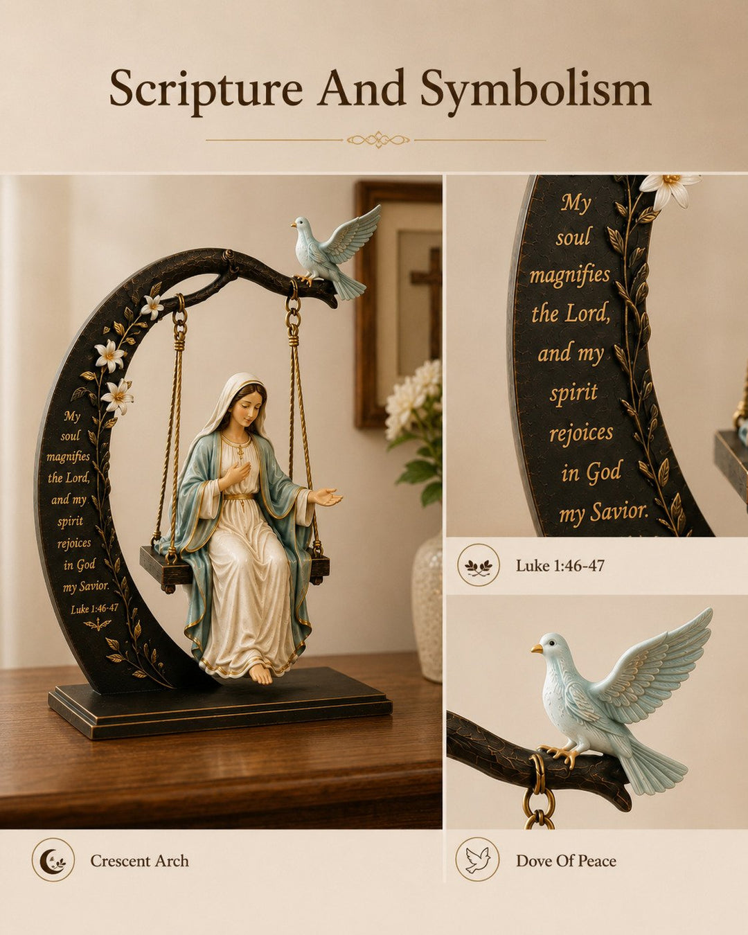 Calienne - Escultura de sobremesa de Nuestra Señora en columpio
