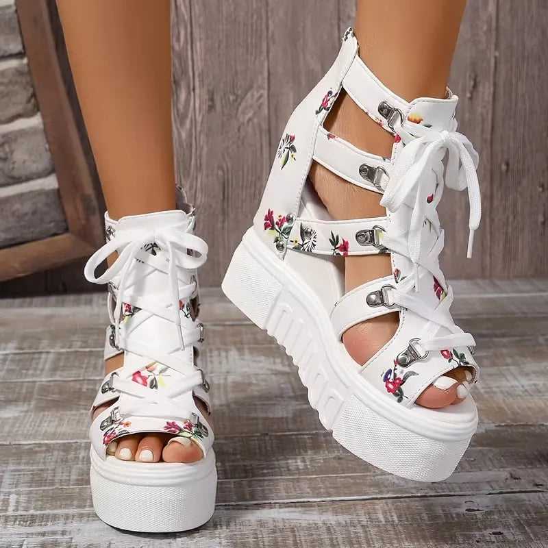 Gaelina - Sandalias de plataforma con encaje floral